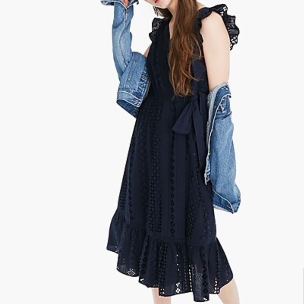 J. Crew Midi Wrap Dress Navy Allover Eyelet 4